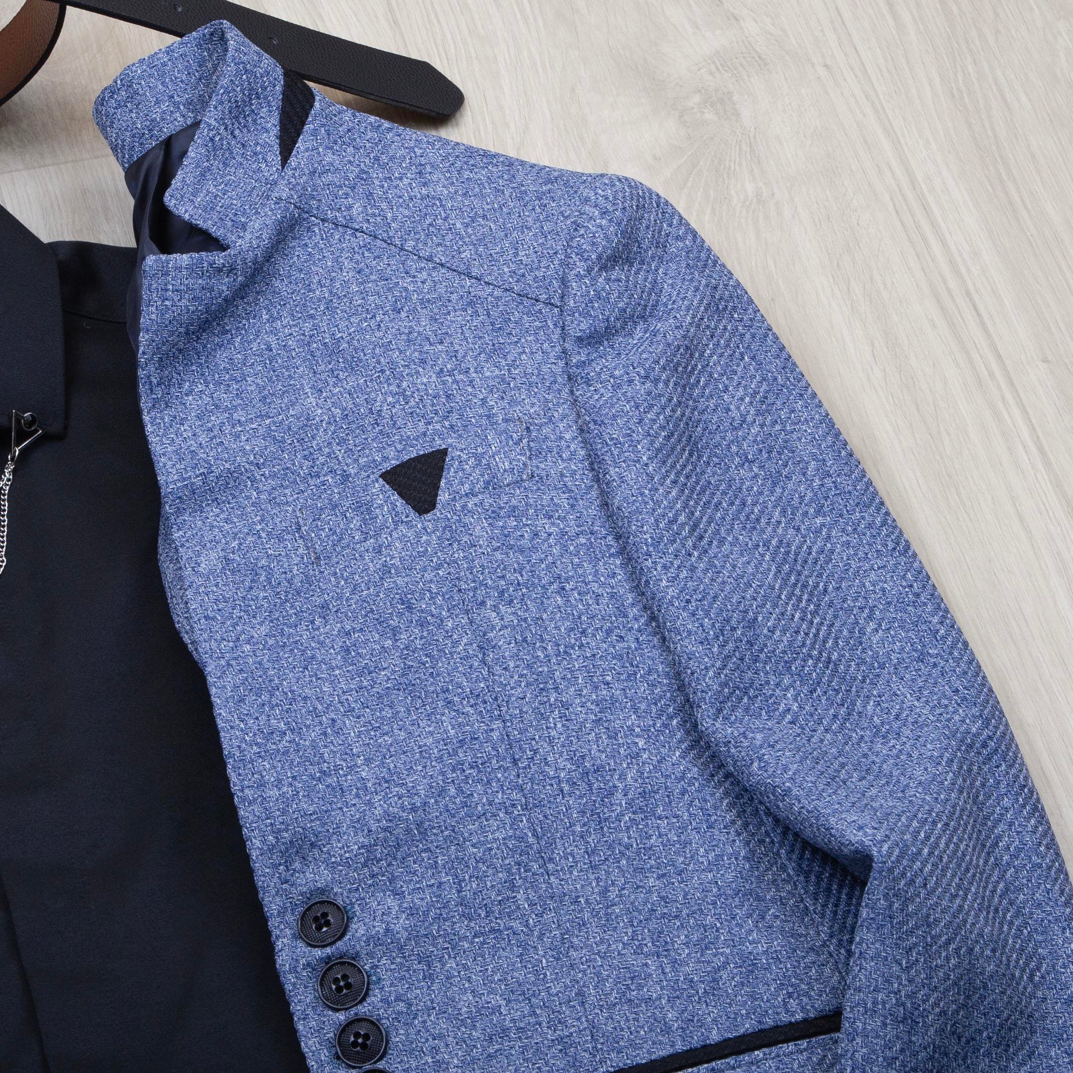 Mavi Dik Yaka Blazer Ceket Gömlek Pantolon Ayakkabı Kombin