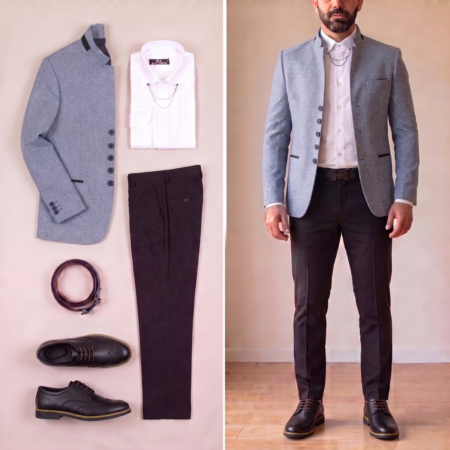 Mavi Dik Yaka Blazer Ceket Kombini Erkek | Slim Fit Şık Komple Set 