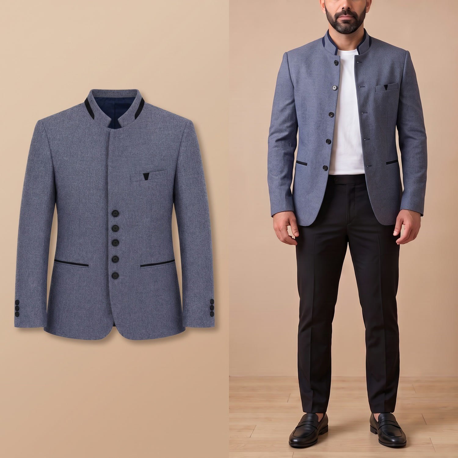 Mavi Dik Yaka Tek Ceket Erkek | Slim Fit Modern Şık Blazer Ceket