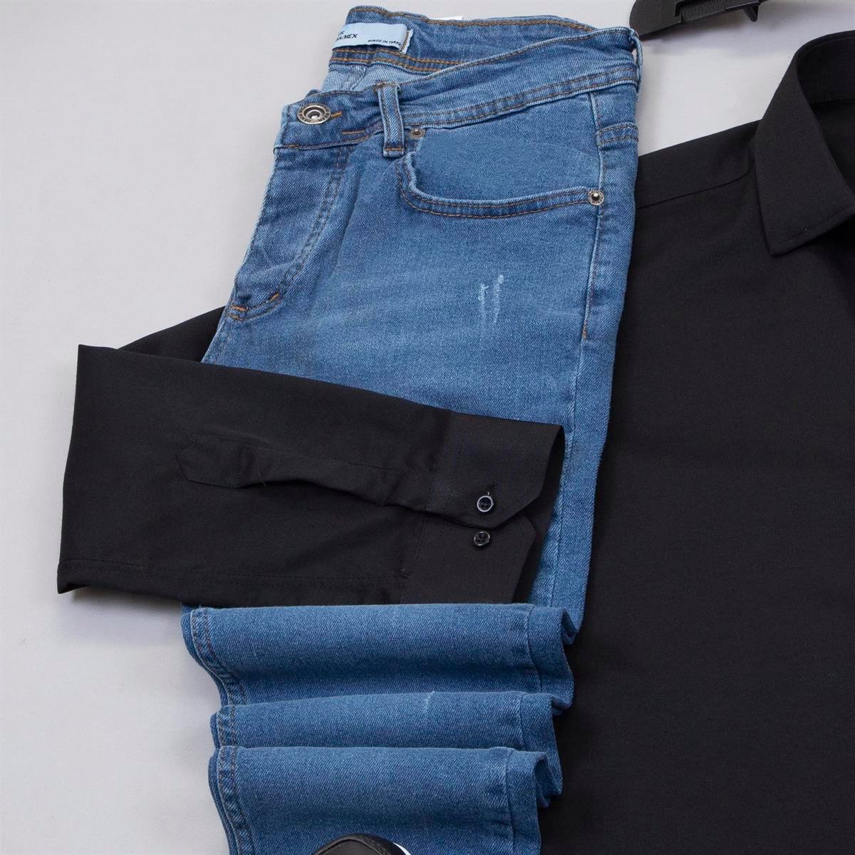 Mavi Ekoseli Blazer Ceket Gömlek Pantolon Ayakkabı Kombin