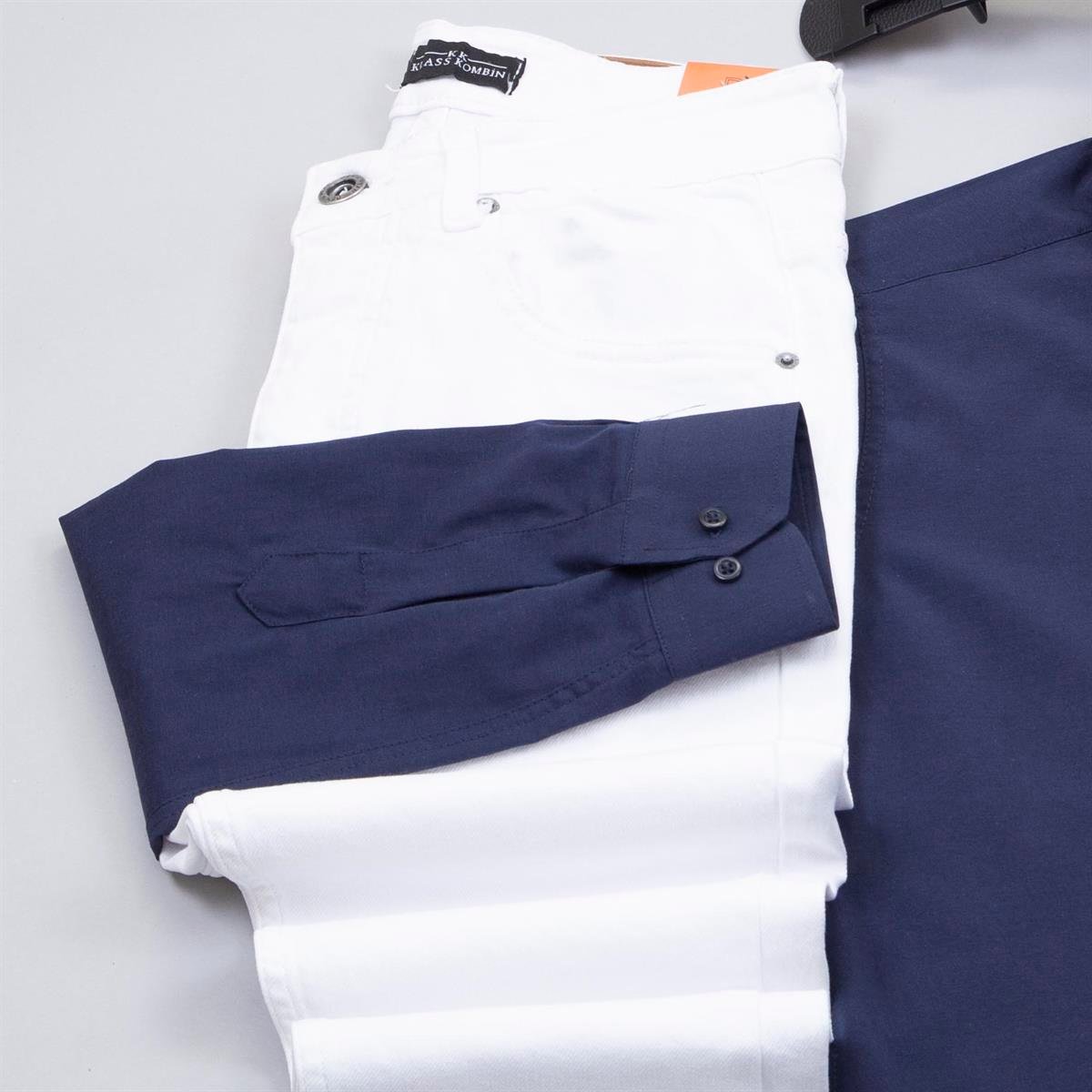 Mavi Ekoseli Blazer Ceket Gömlek Pantolon Ayakkabı Kombin