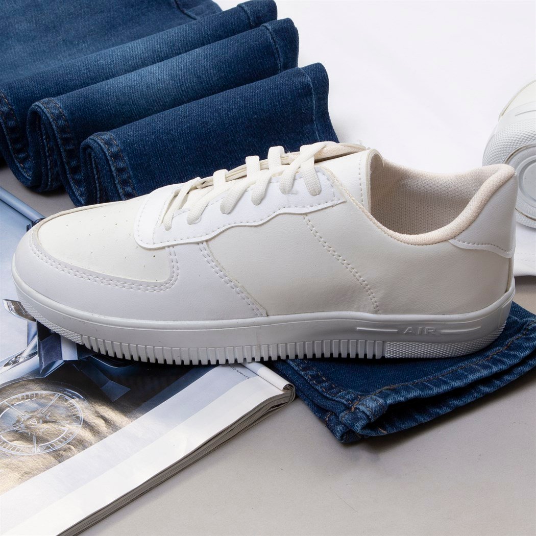 Mavi Ekoseli Blazer Ceket Tişört Pantolon Ayakkabı Kombin