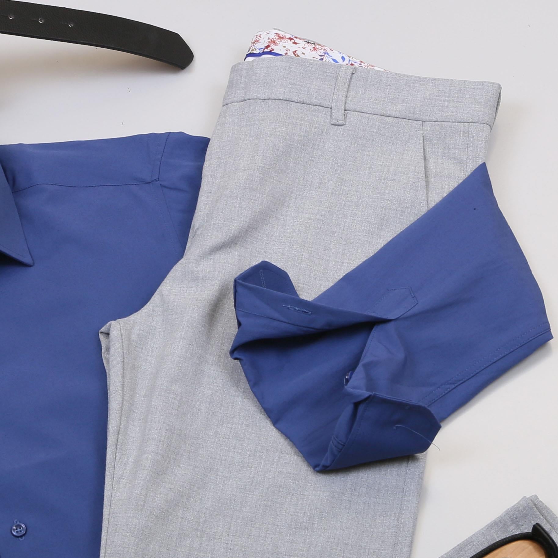 Mavi Gömlek Gri Pantolon Ayakkabı Kombin