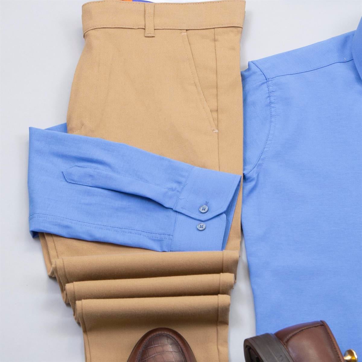 Mavi Gömlek Pantolon Ayakkabı Kombin