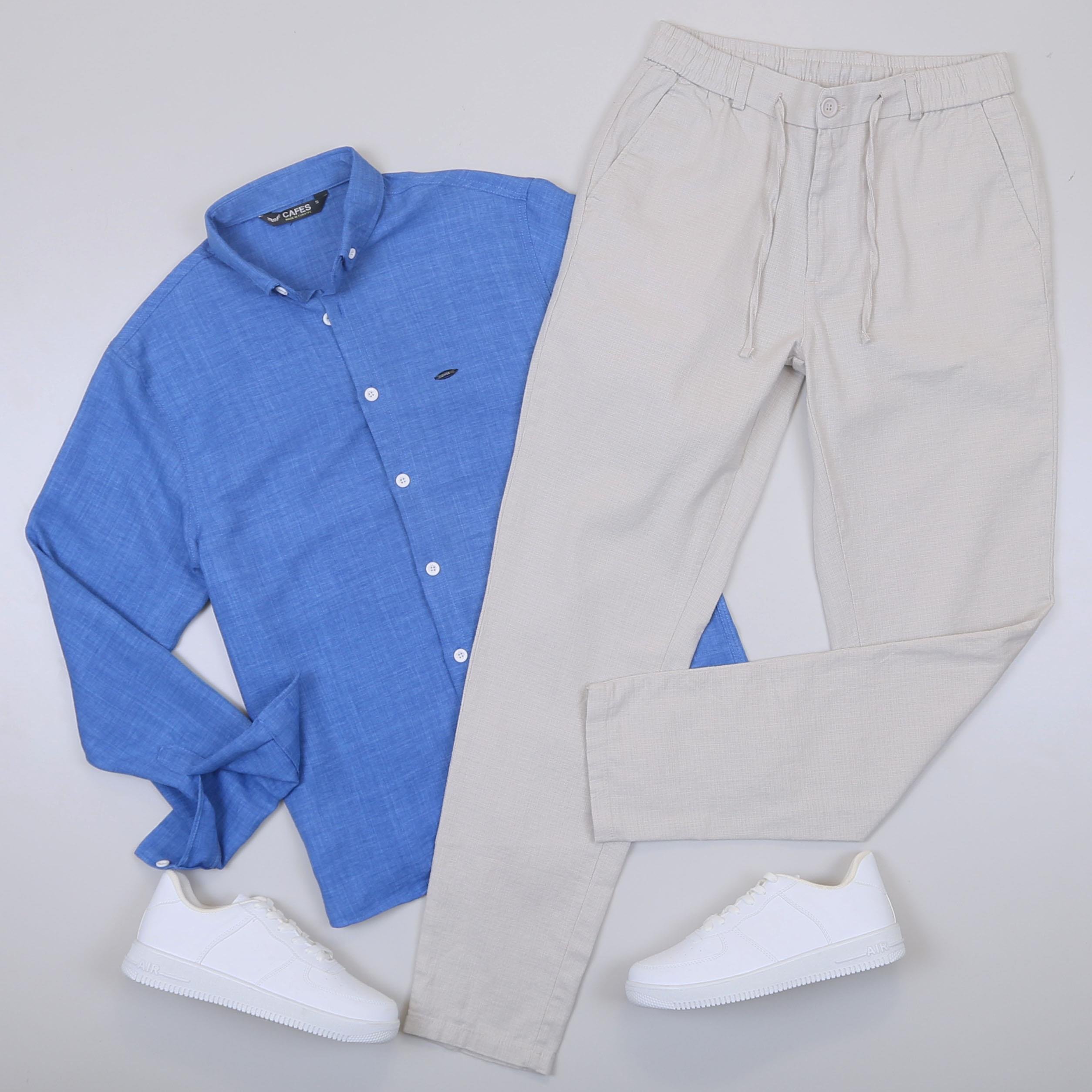 Mavi Gömlek Pantolon Ayakkabı Kombin
