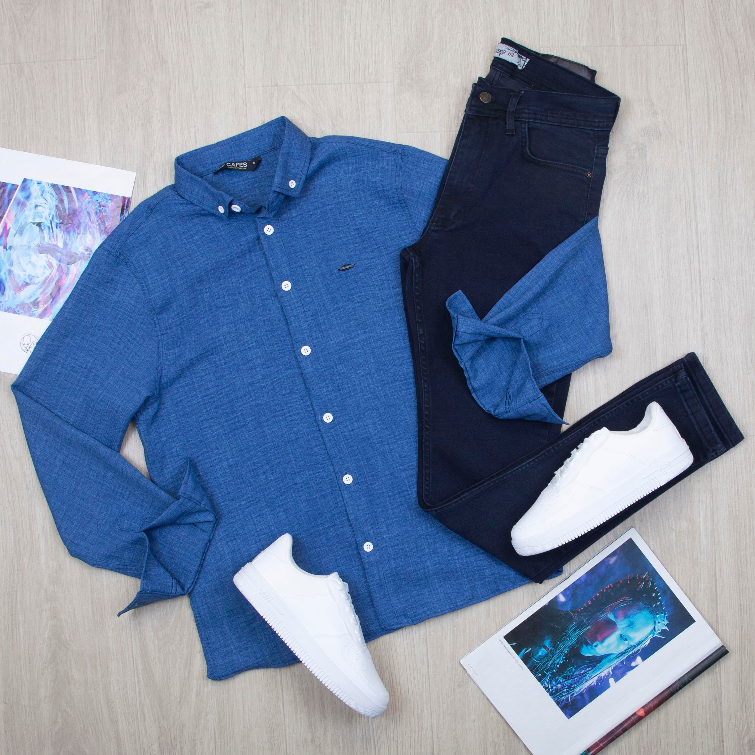 Mavi Gömlek Pantolon Ayakkabı Kombin