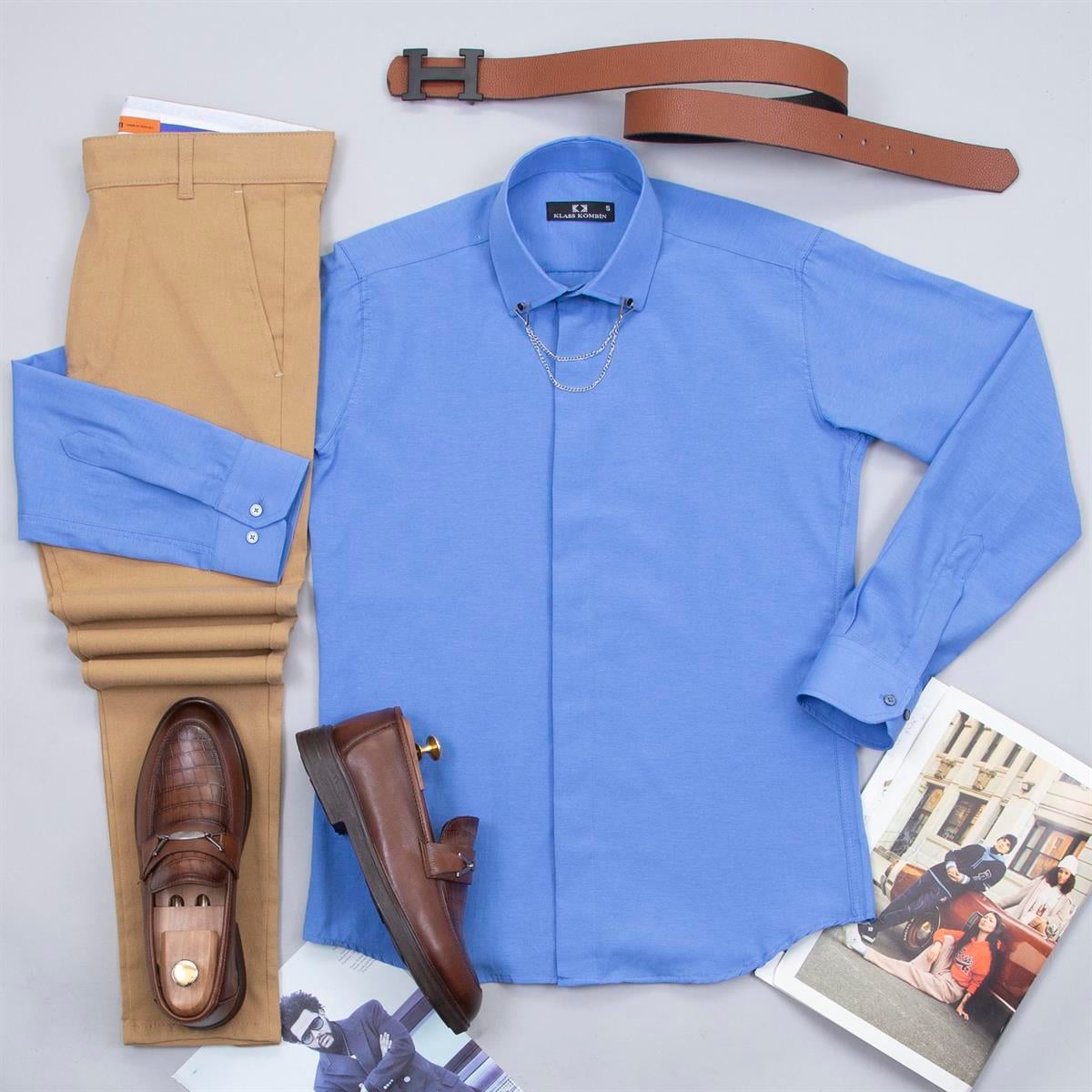 Mavi Gömlek Pantolon Ayakkabı Kombin