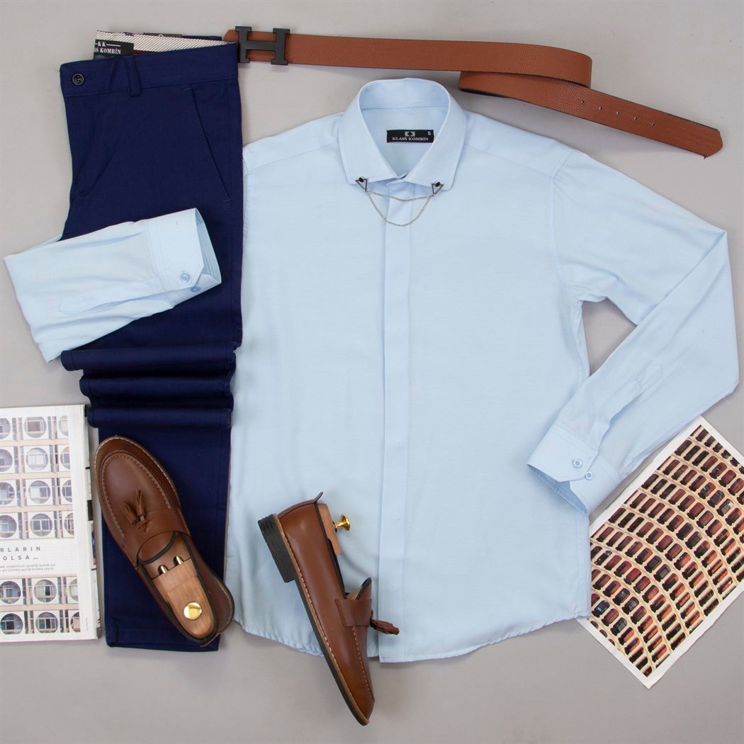 Mavi Gömlek Parlament Pantolon Ayakkabı Kombin