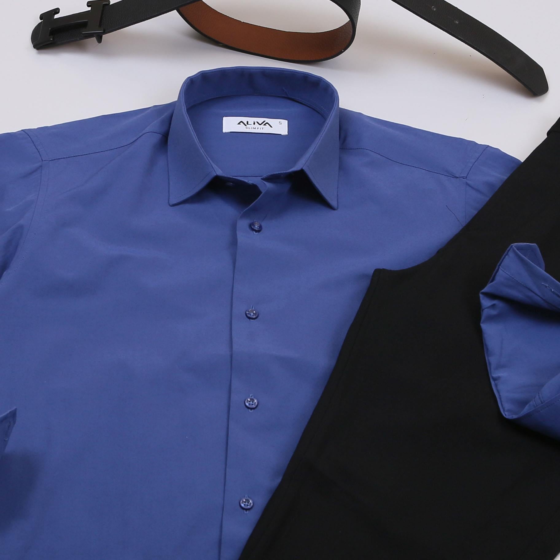 Mavi Gömlek Siyah Pantolon Ayakkabı Kombin