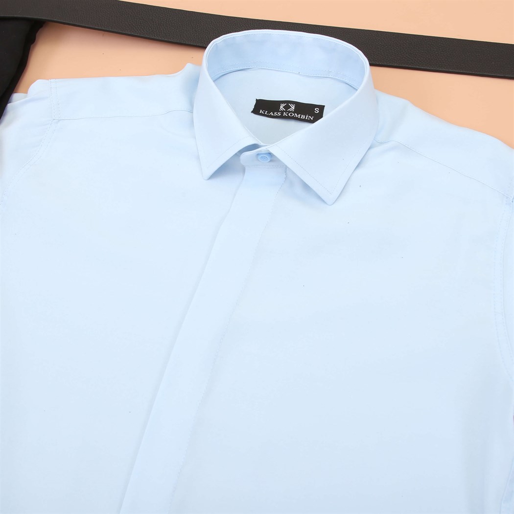 Mavi Gömlek Siyah Pantolon Klasik Ayakkabı Kombini 