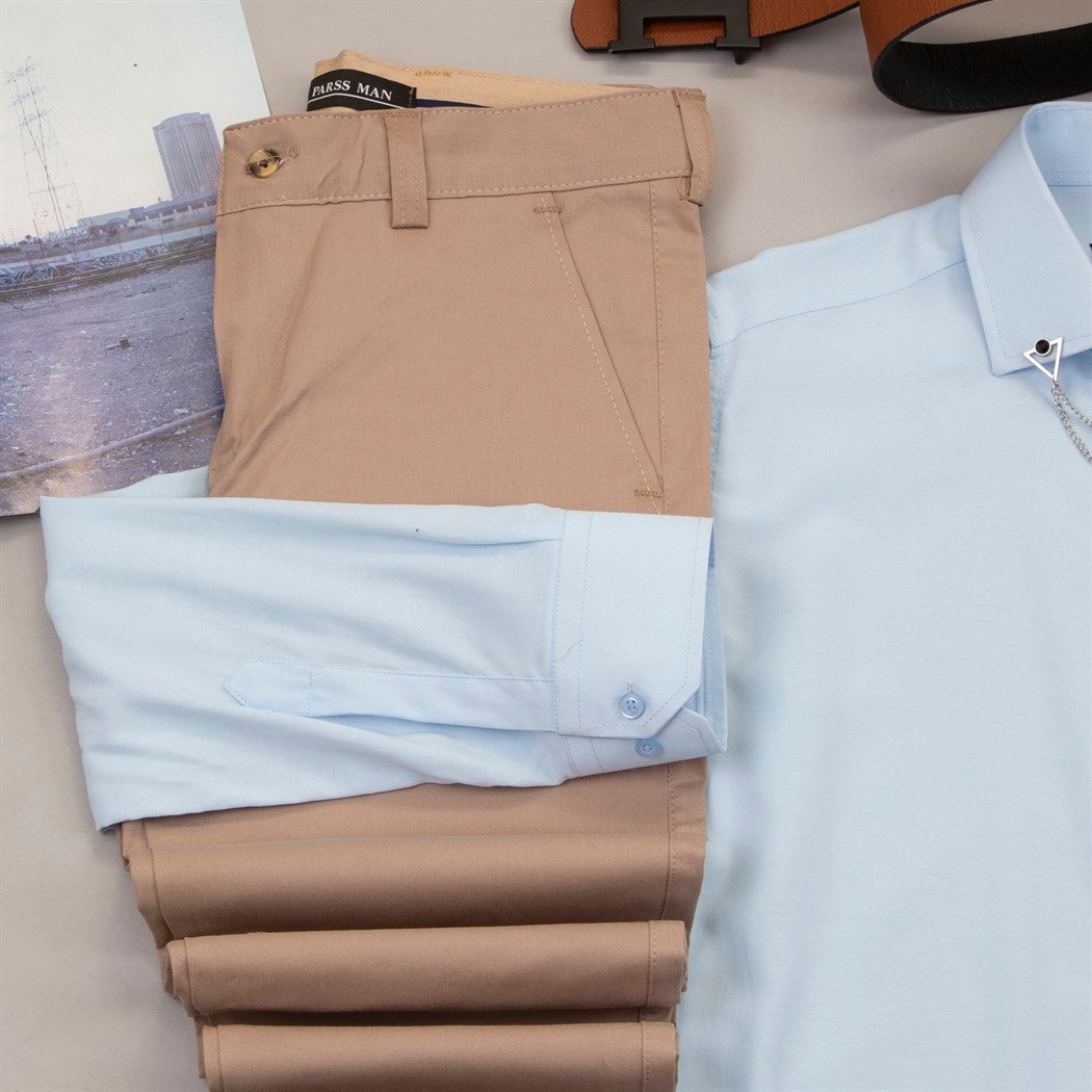 Mavi Gömlek Taş Pantolon Ayakkabı Kombin