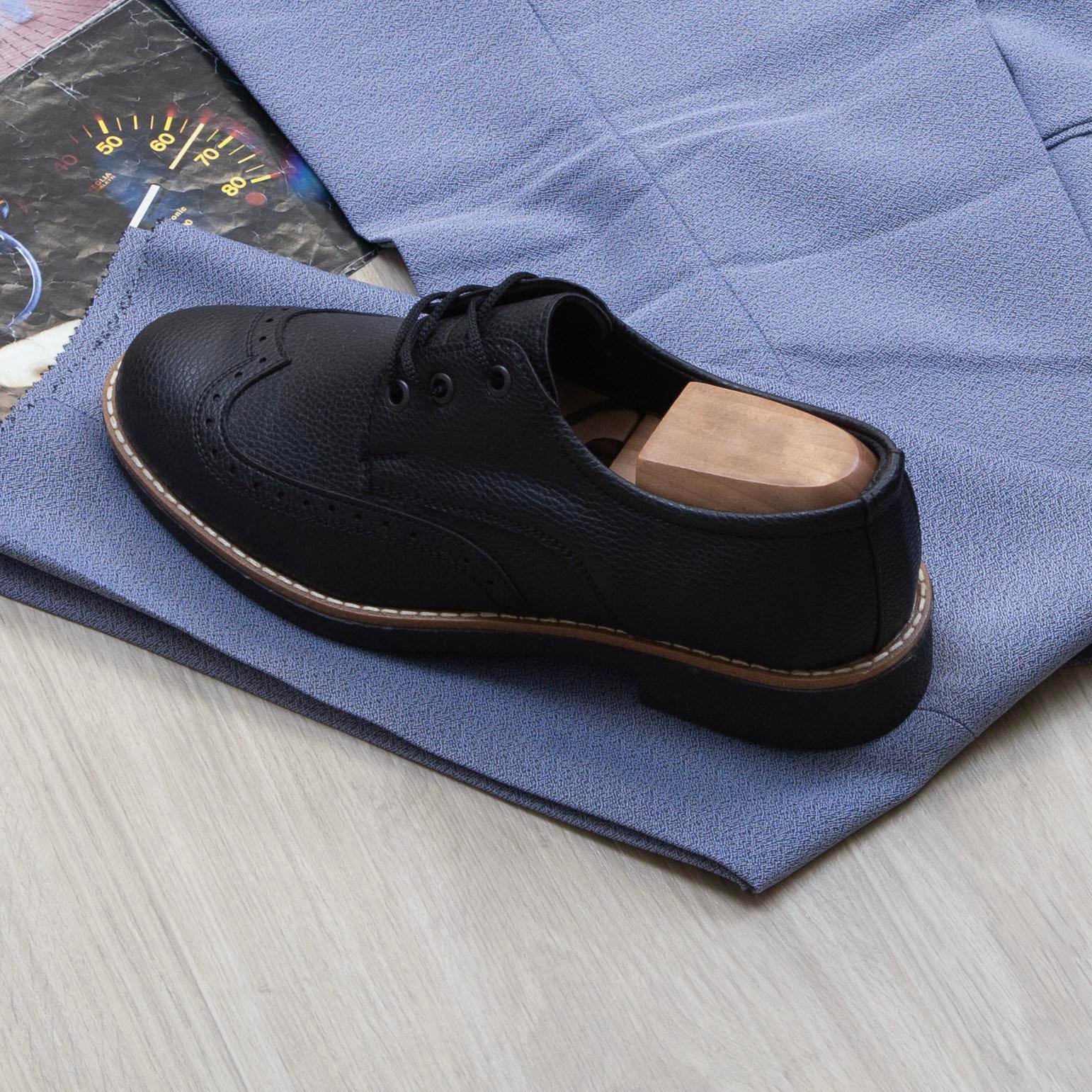 Mavi Kırçıllı Kruvaze Takım Elbise Kombini