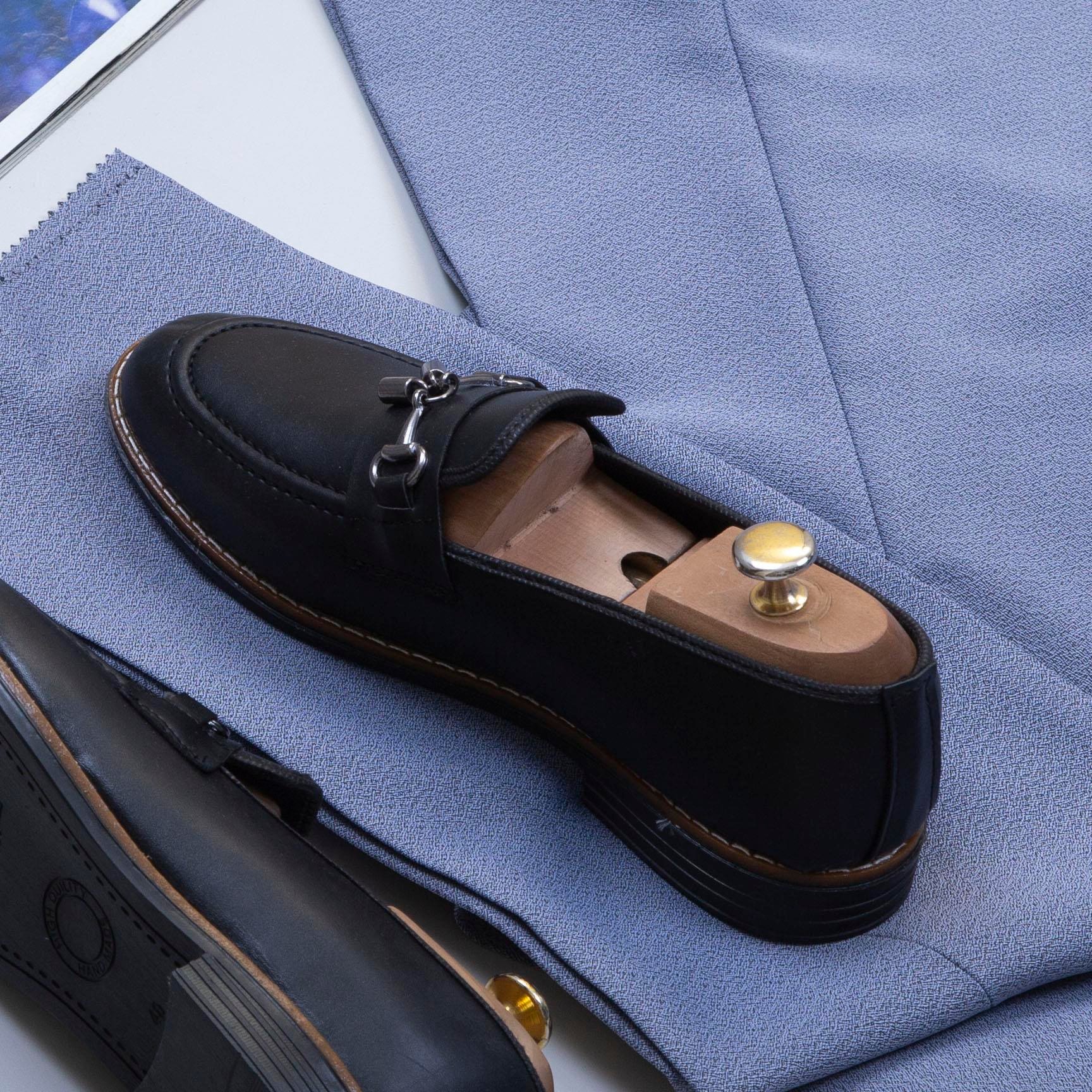 Mavi Kırçıllı Kruvaze Takım Elbise Kombini