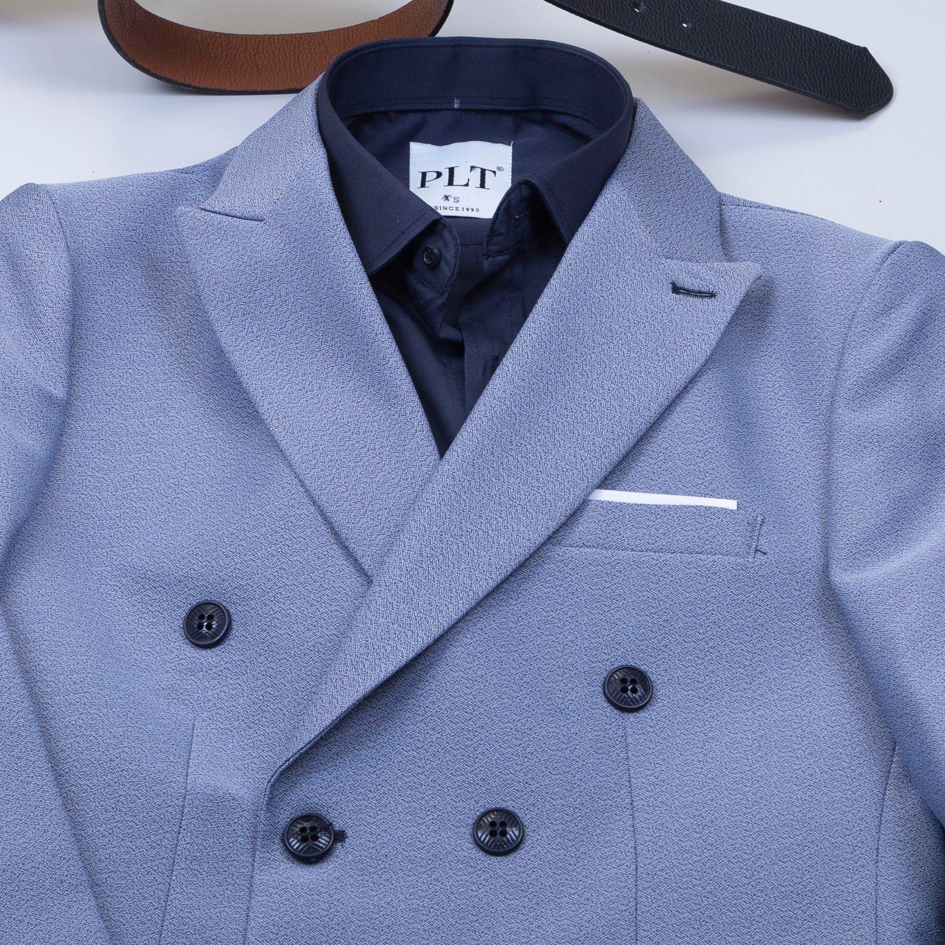 Mavi Kırçıllı Kruvaze Takım Elbise Kombini