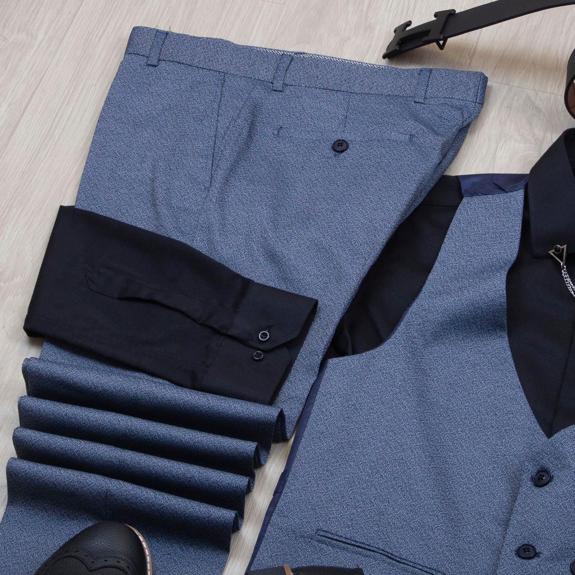 Mavi Kırçıllı Takım Elbise Kombini