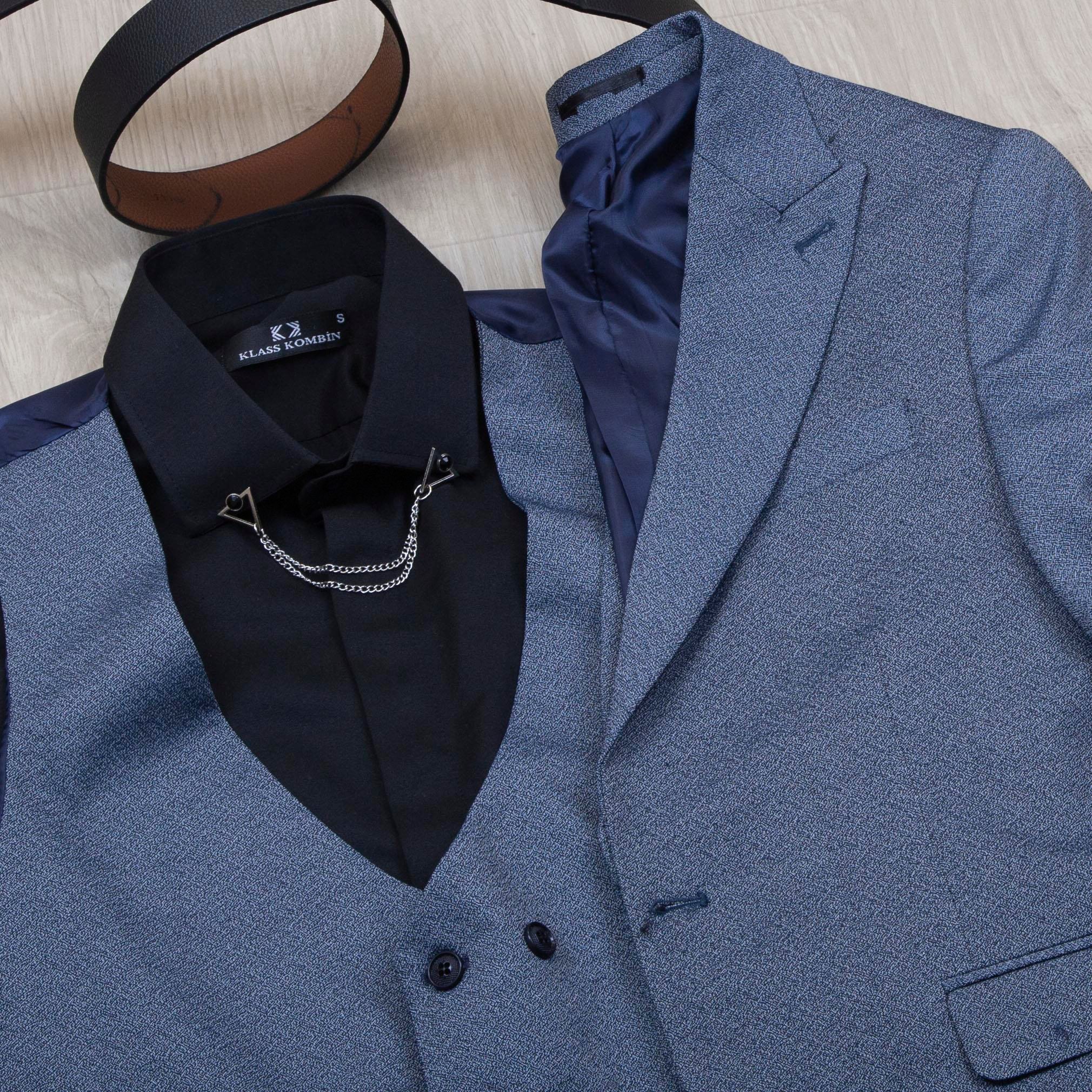 Mavi Kırçıllı Takım Elbise Kombini