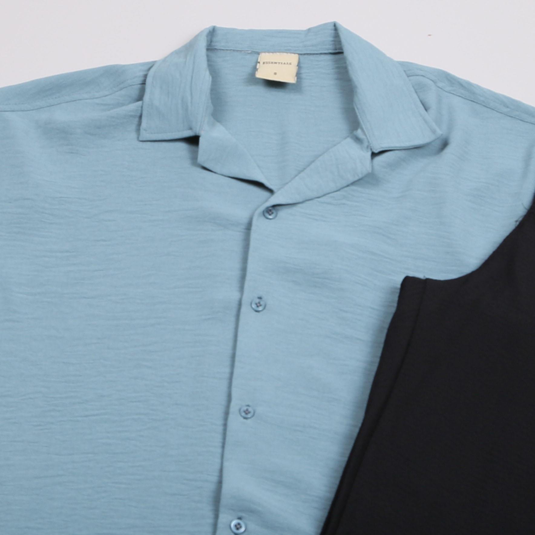 Mavi Kısa Kol Gömlek Pantolon Ayakkabı Kombin