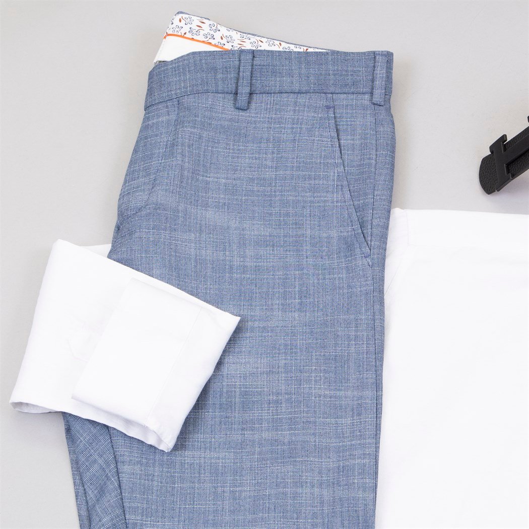 Mavi Kumaş Pantolon Gömlek Ayakkabı Kombin