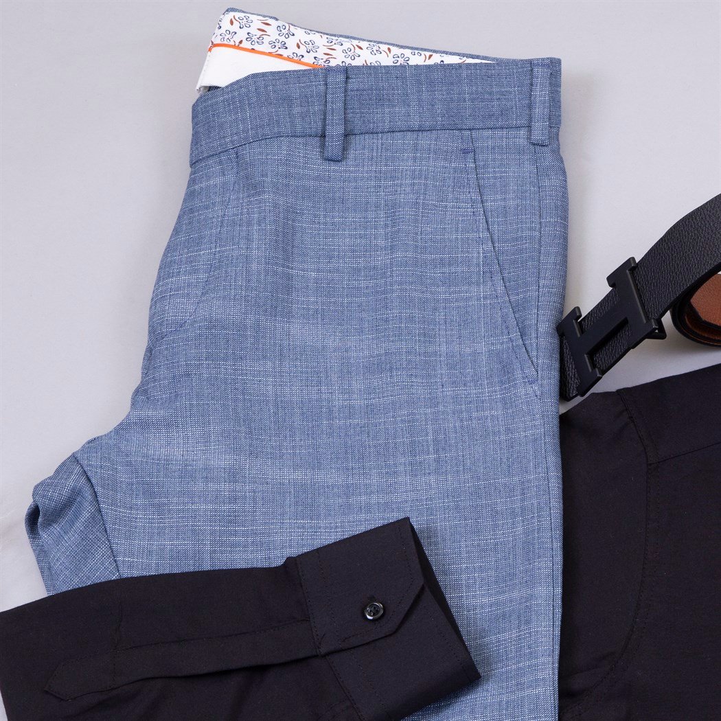 Mavi Kumaş Pantolon Gömlek Ayakkabı Kombin