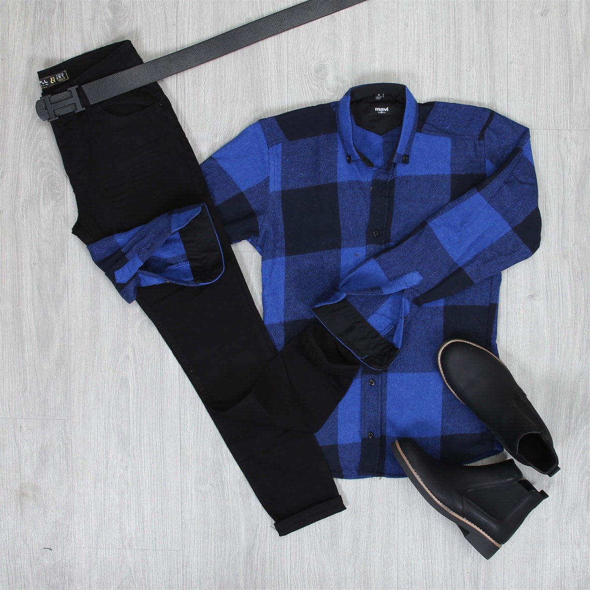 Mavi Oduncu Gömlek Kot Bot Kombini