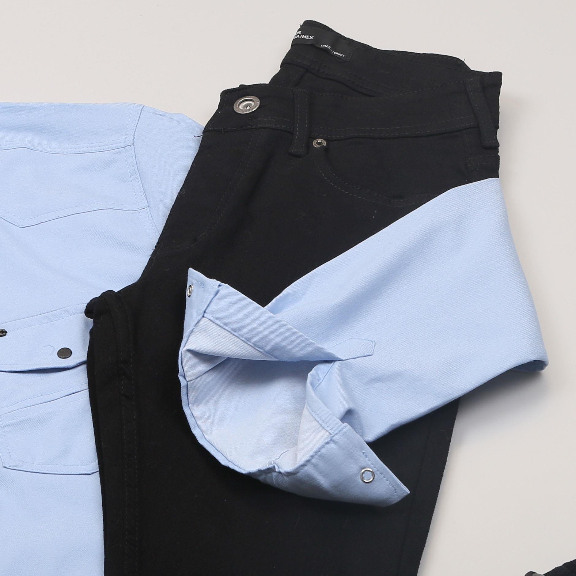 Mavi Pamuklu Kot Gömlek Tişört Pantolon Ayakkabı Kombin