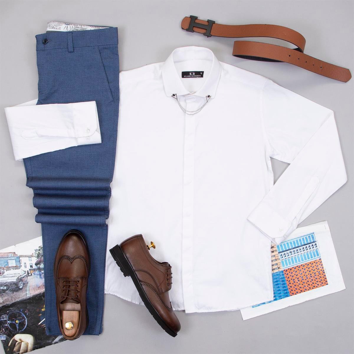 Mavi Pantolon Beyaz Gömlek Ayakkabı Kombin