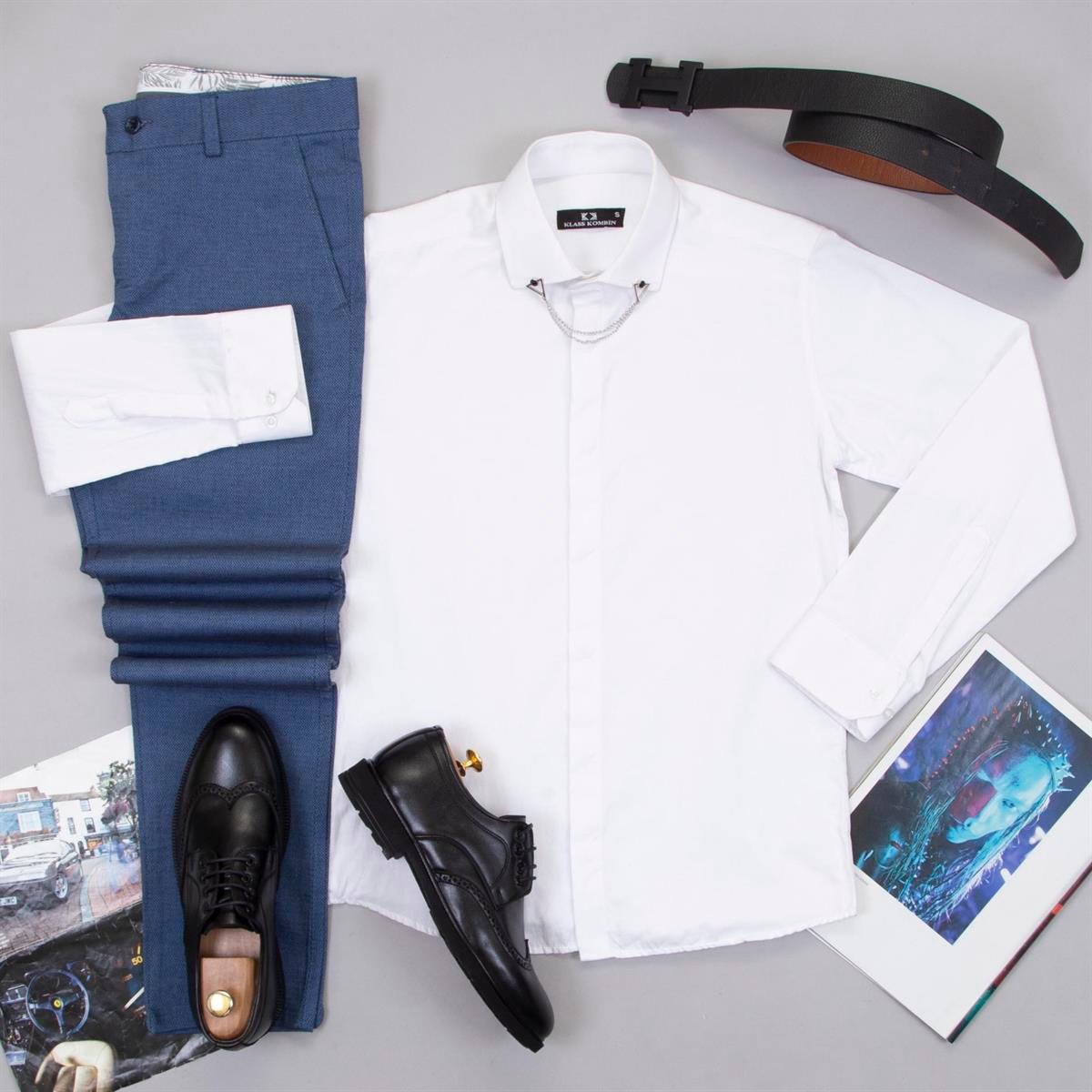 Mavi Pantolon Beyaz Gömlek Ayakkabı Kombin