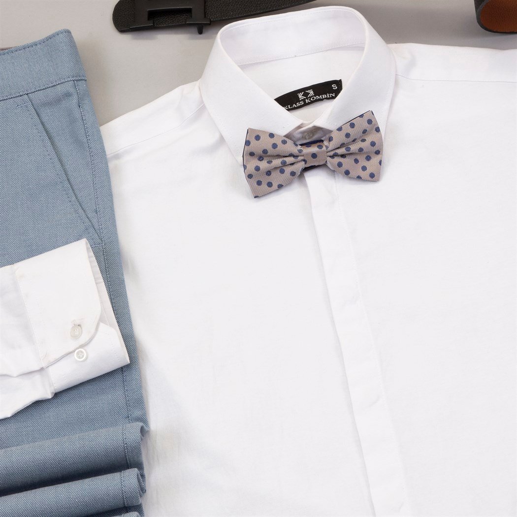 Mavi Pantolon Gömlek Papyon Ayakkabı Kombin