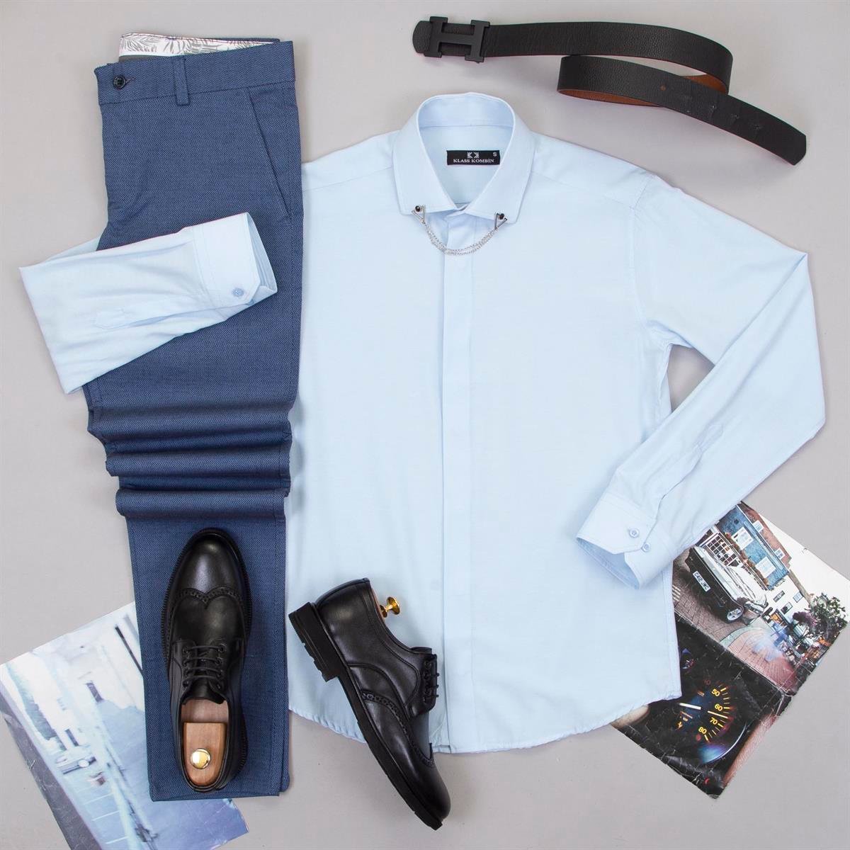 Mavi Pantolon Mavi Gömlek Ayakkabı Kombin