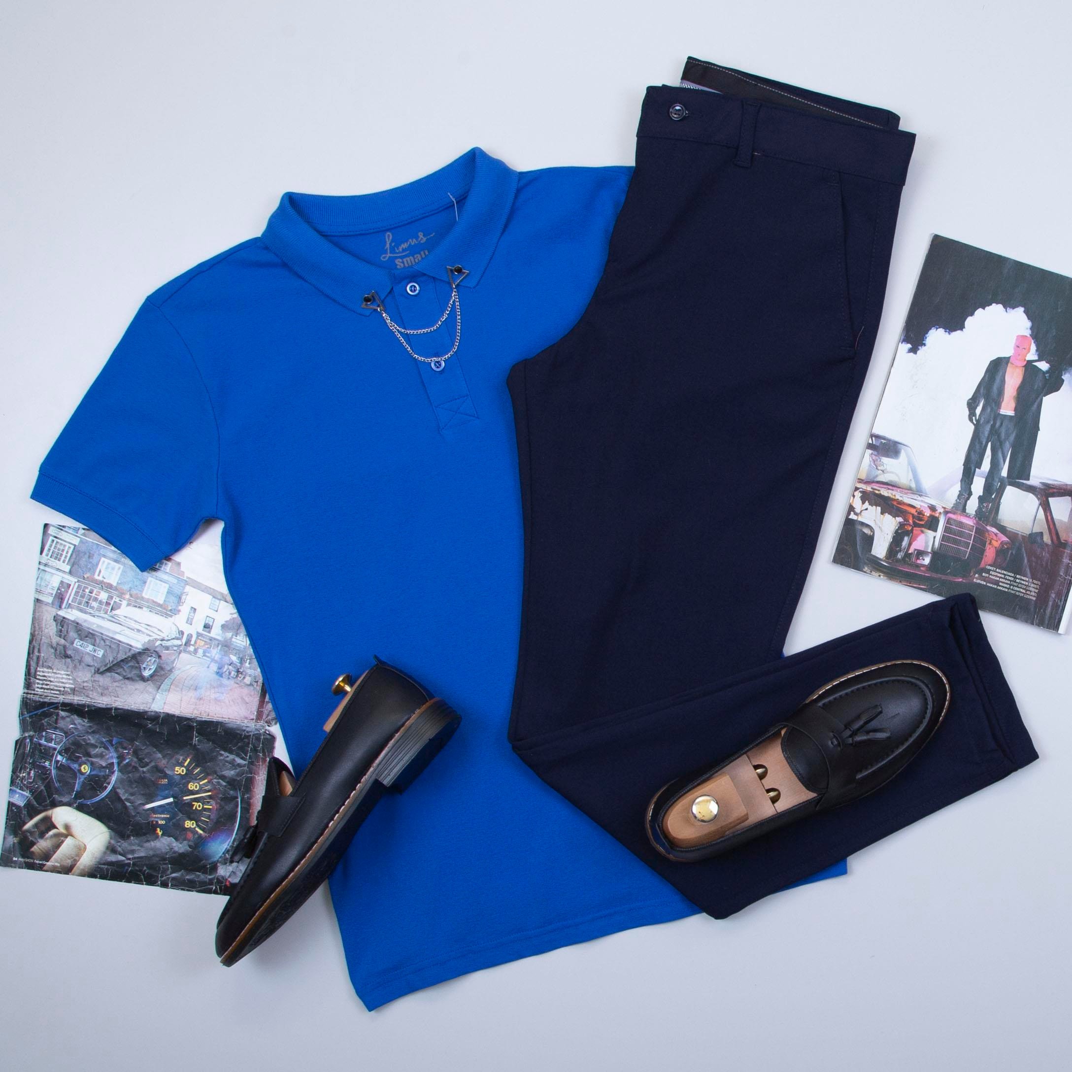 Mavi Polo Yaka Tişört Pantolon Ayakkabı Kombin