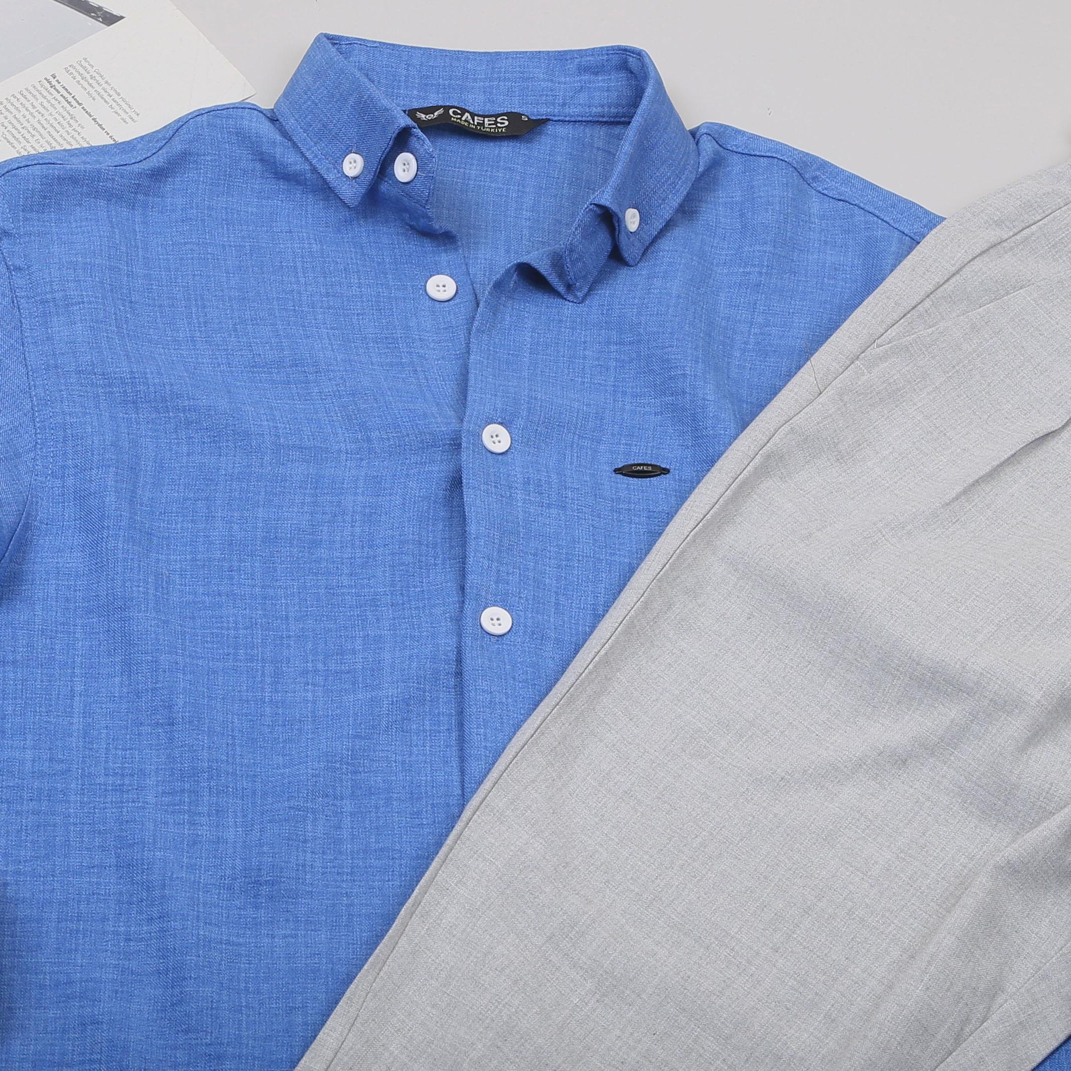 Mavi Spor Gömlek Pileli Pantolon Ayakkabı Kombin