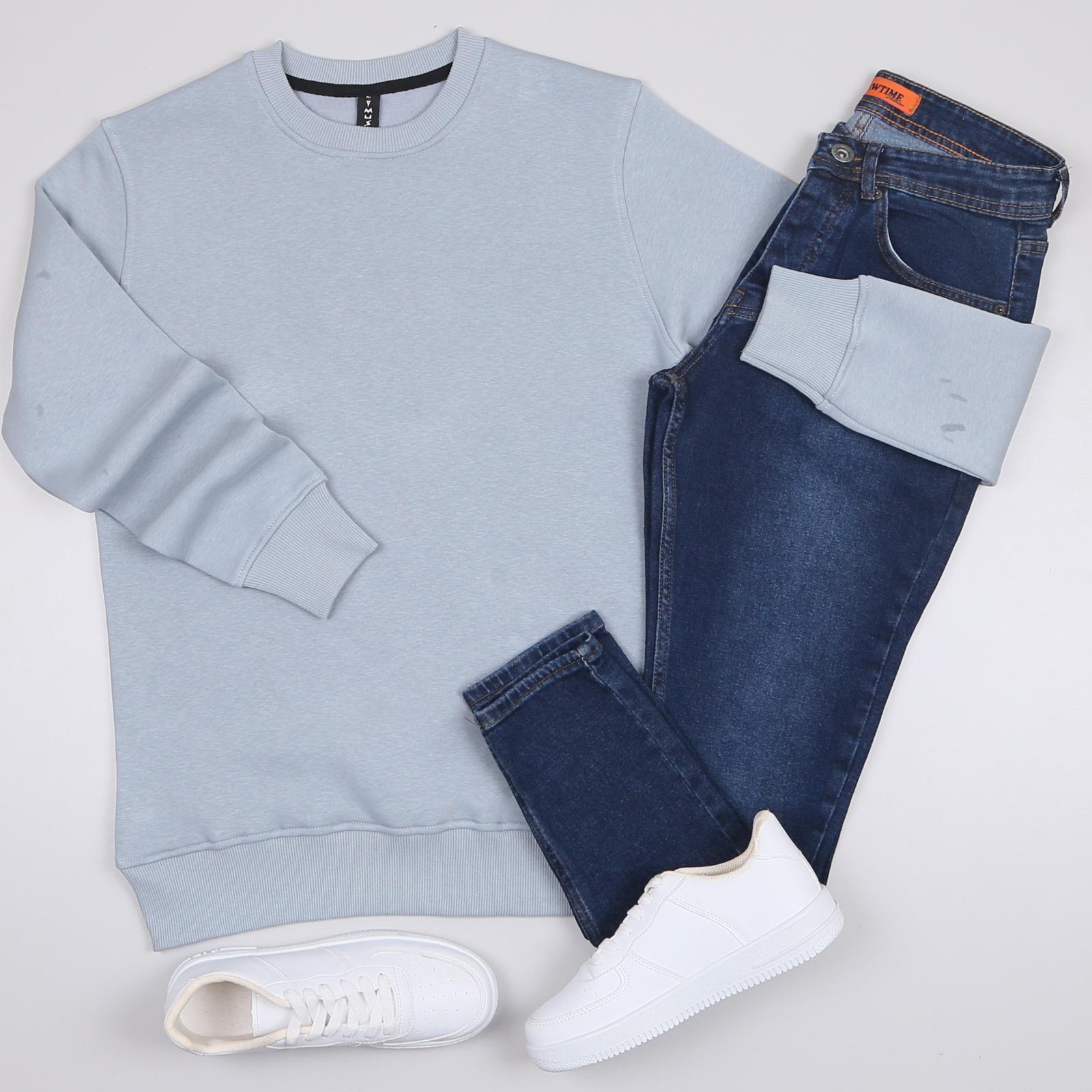 Mavi Sweatshirt Lacivert Kot Ayakkabı  Kombini