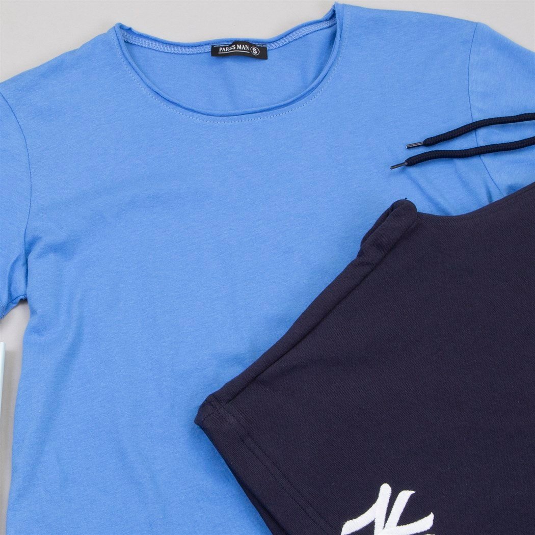 Mavi Tişört Lacivert Penye Şort Kombin