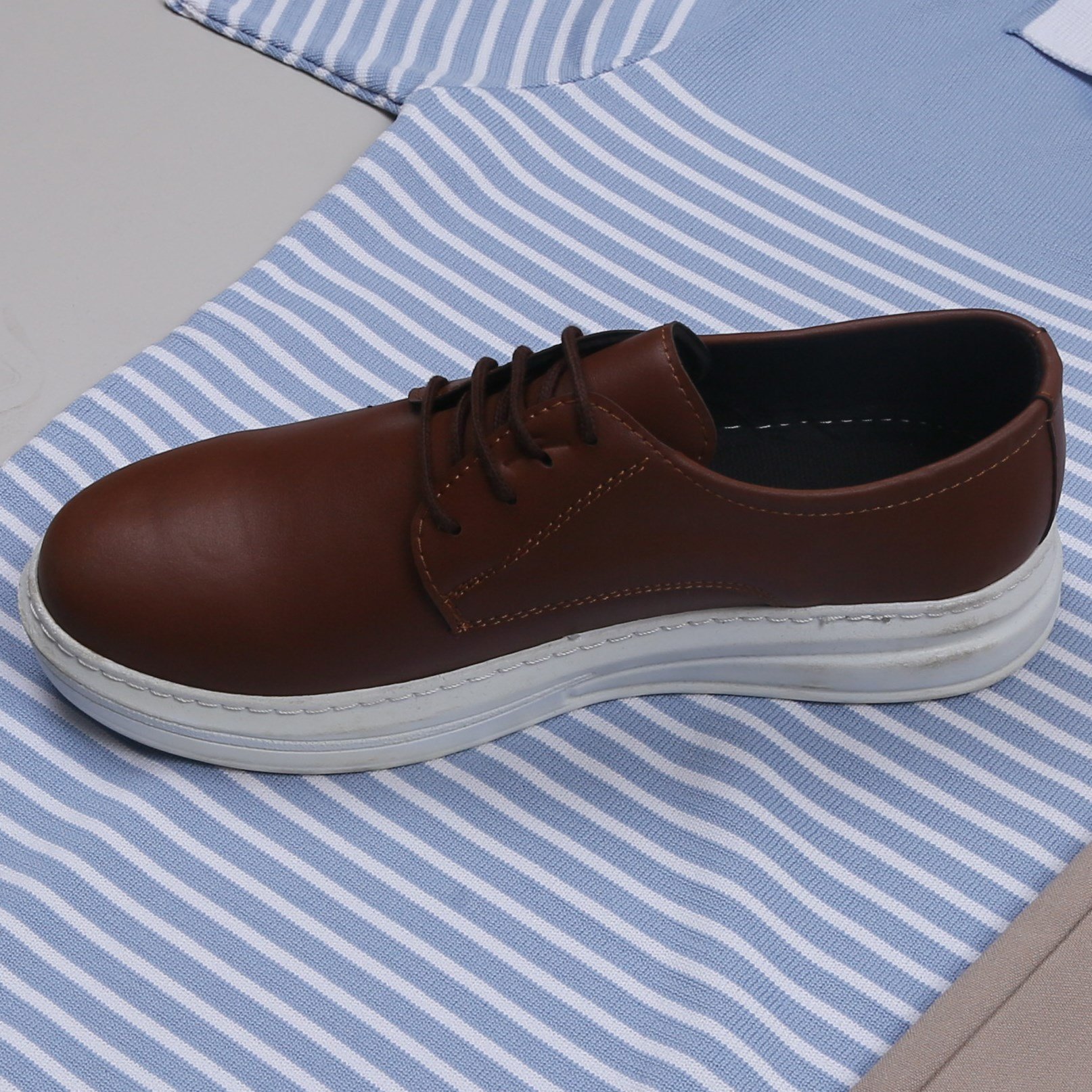 Mavi Triko Polo Yaka Tişört   Kumaş  Pantolon Ayakkabı Kombin