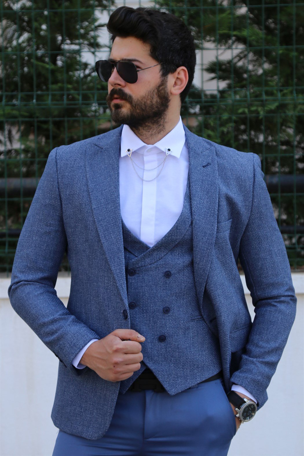 Mavi Yelek Ceket Takım