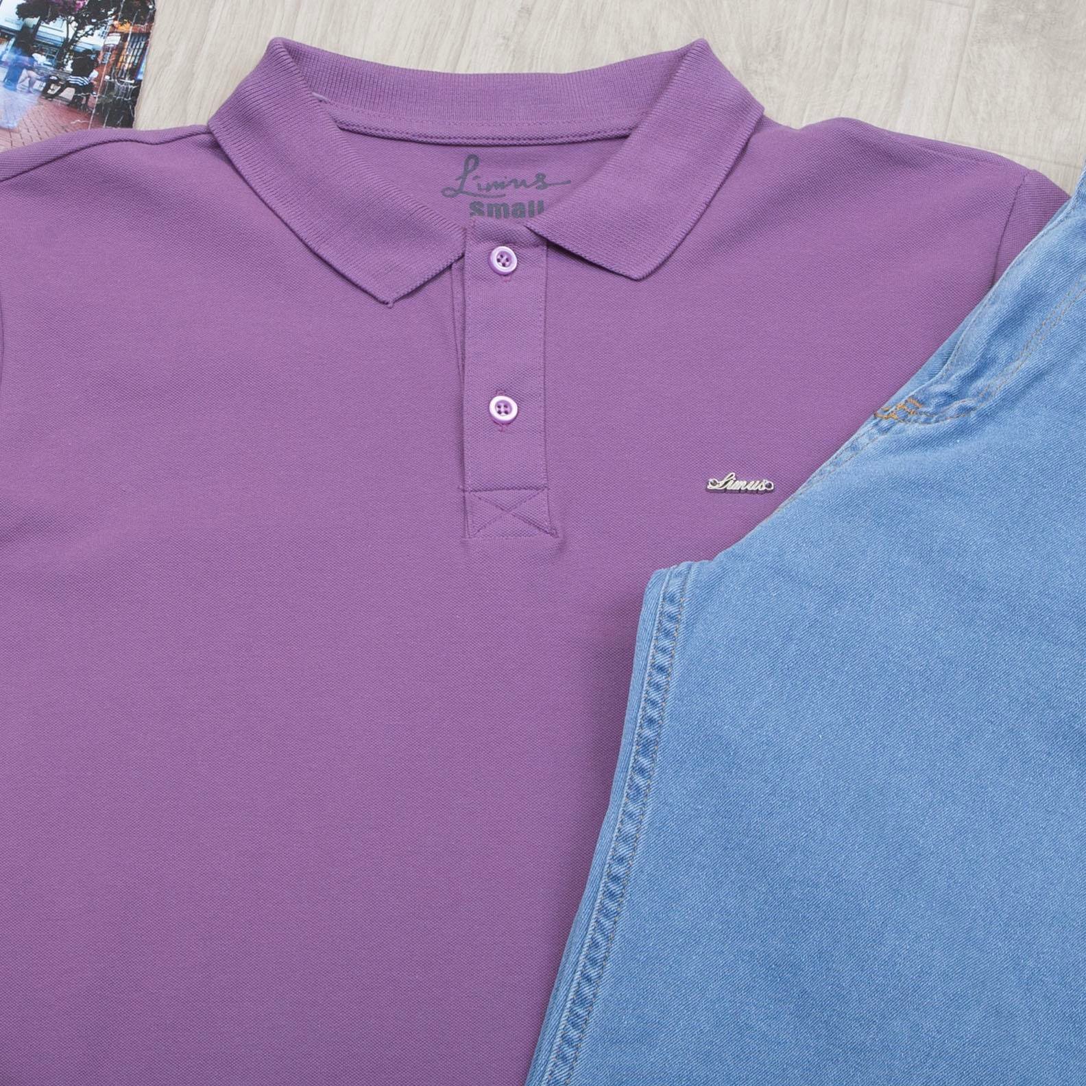 Mor Polo Yaka Tişört Pantolon Ayakkabı Kombin