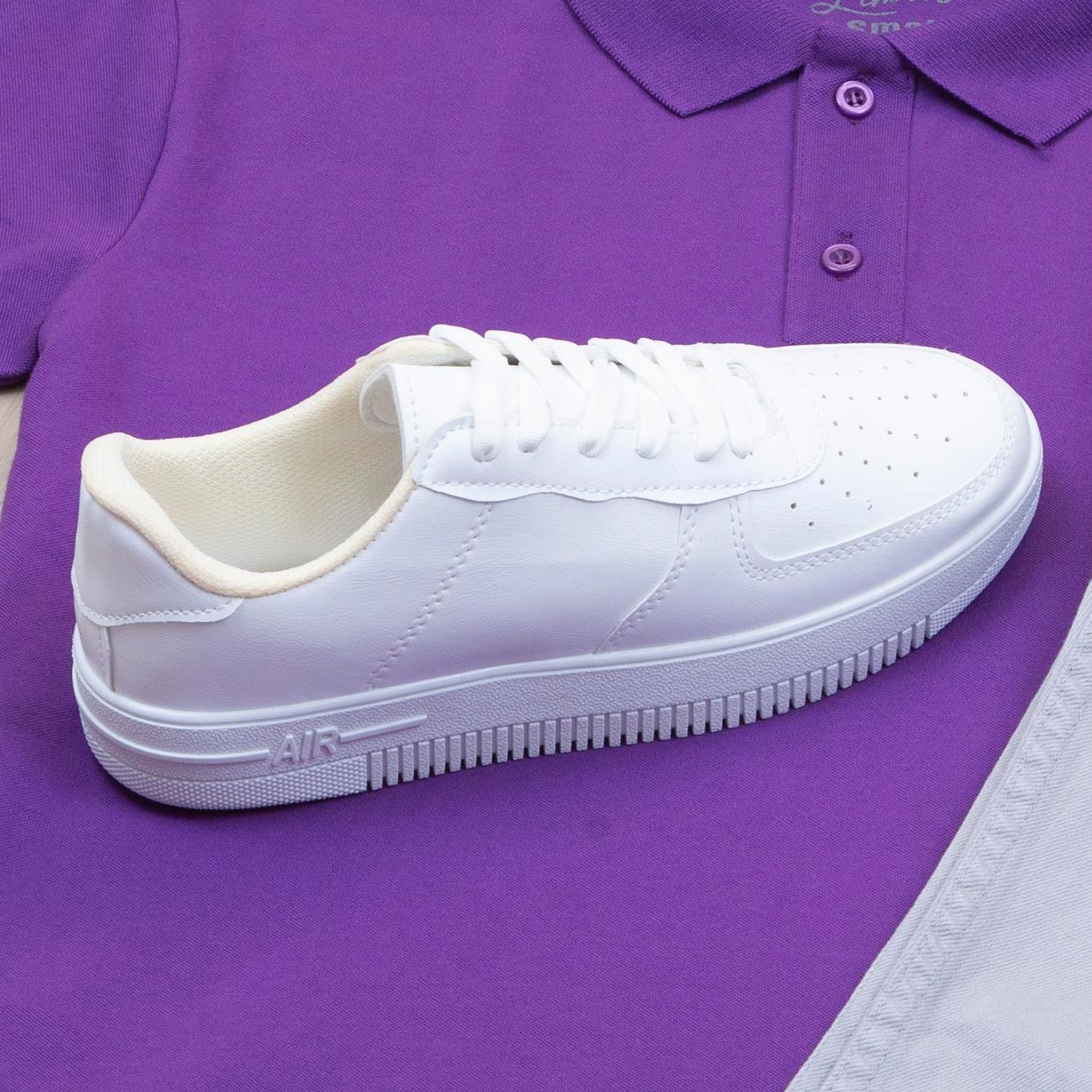 Mor Polo Yaka Tişört Pantolon Ayakkabı Kombin