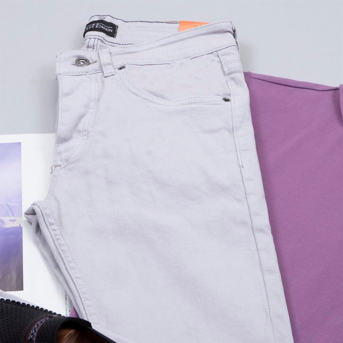 Mor Polo Yaka Tişört Pantolon Ayakkabı Kombin