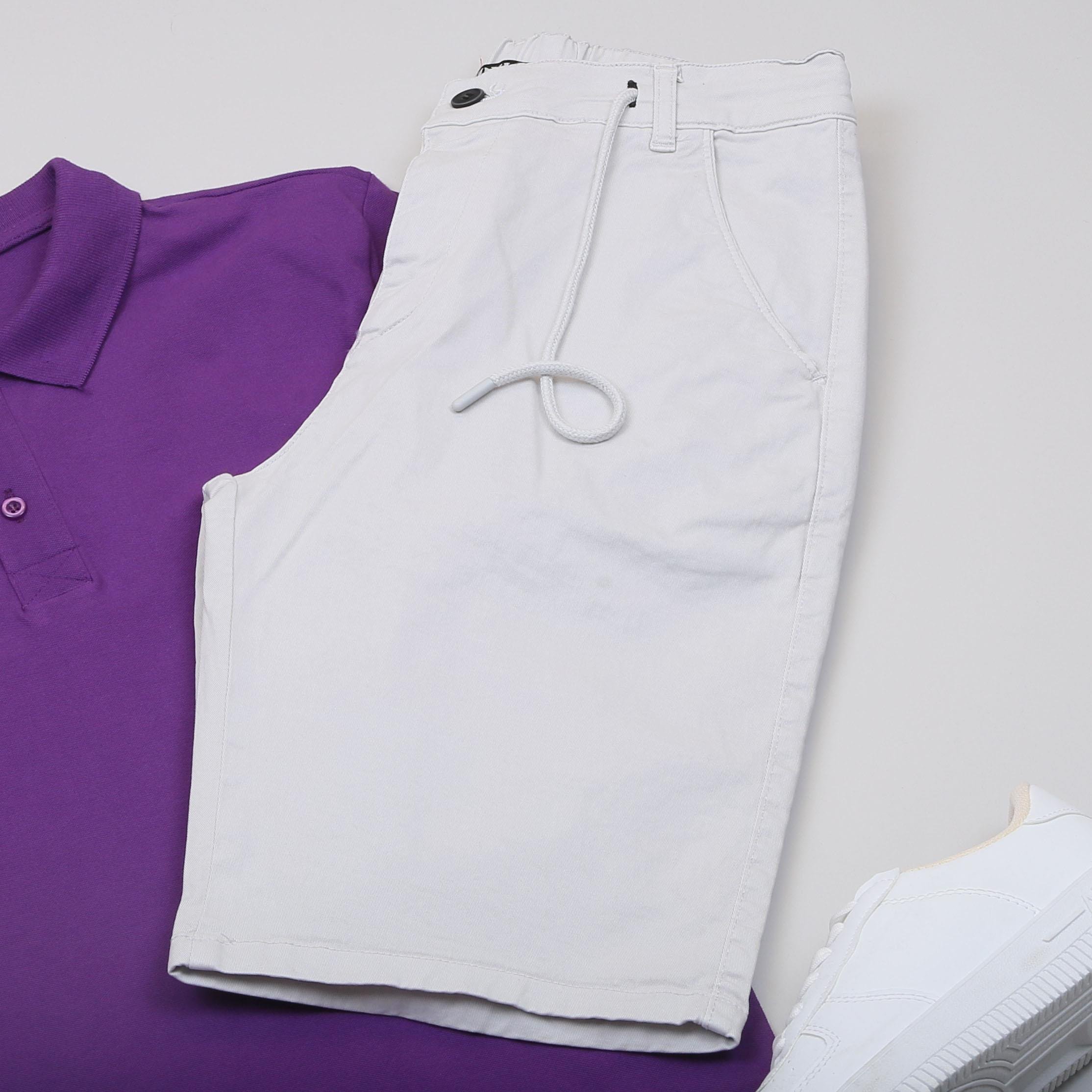 Mor Polo Yaka Tişört Şort Ayakkabı Kombin