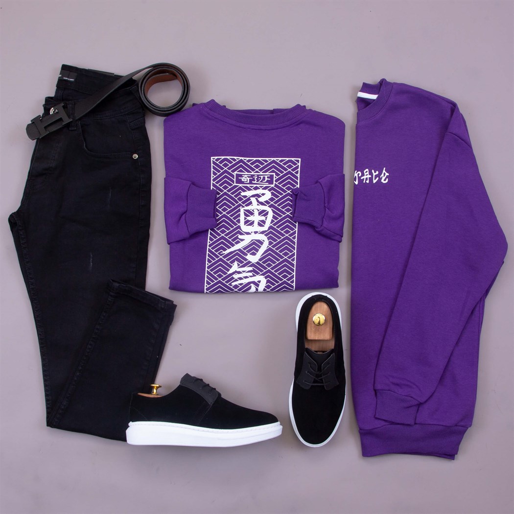 Mor Sweat Pantolon Ayakkabı Kombin