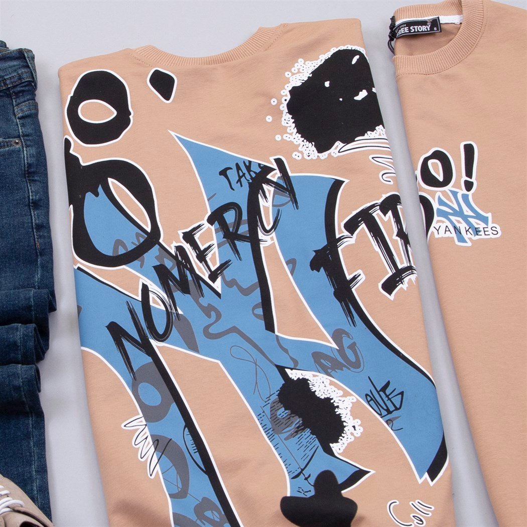 Ön ve Arka Baskılı Pudra Sweat Pantolon Ayakkabı Kombin