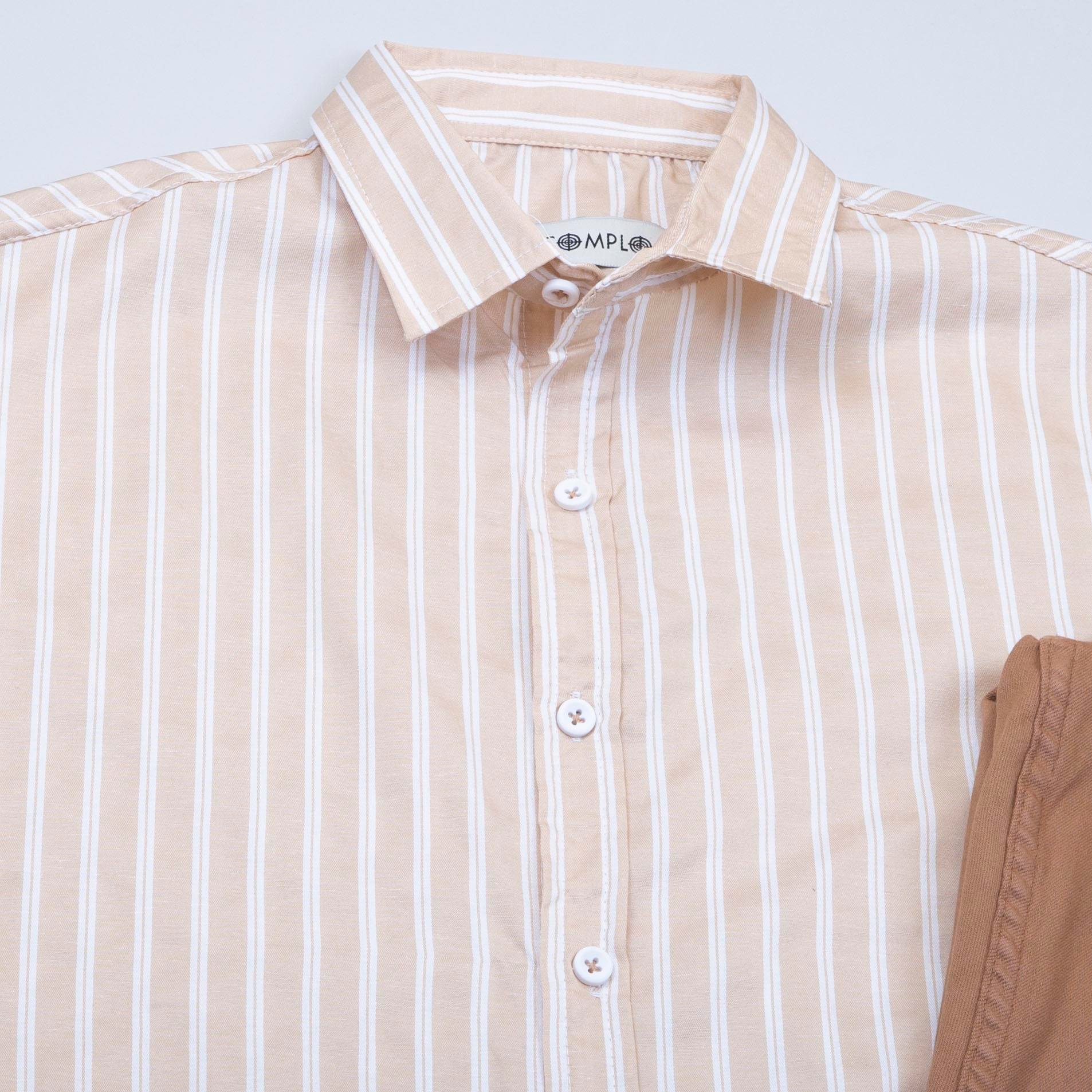 Oversize Bej Çizgili Gömlek Pantolon Ayakkabı Kombin