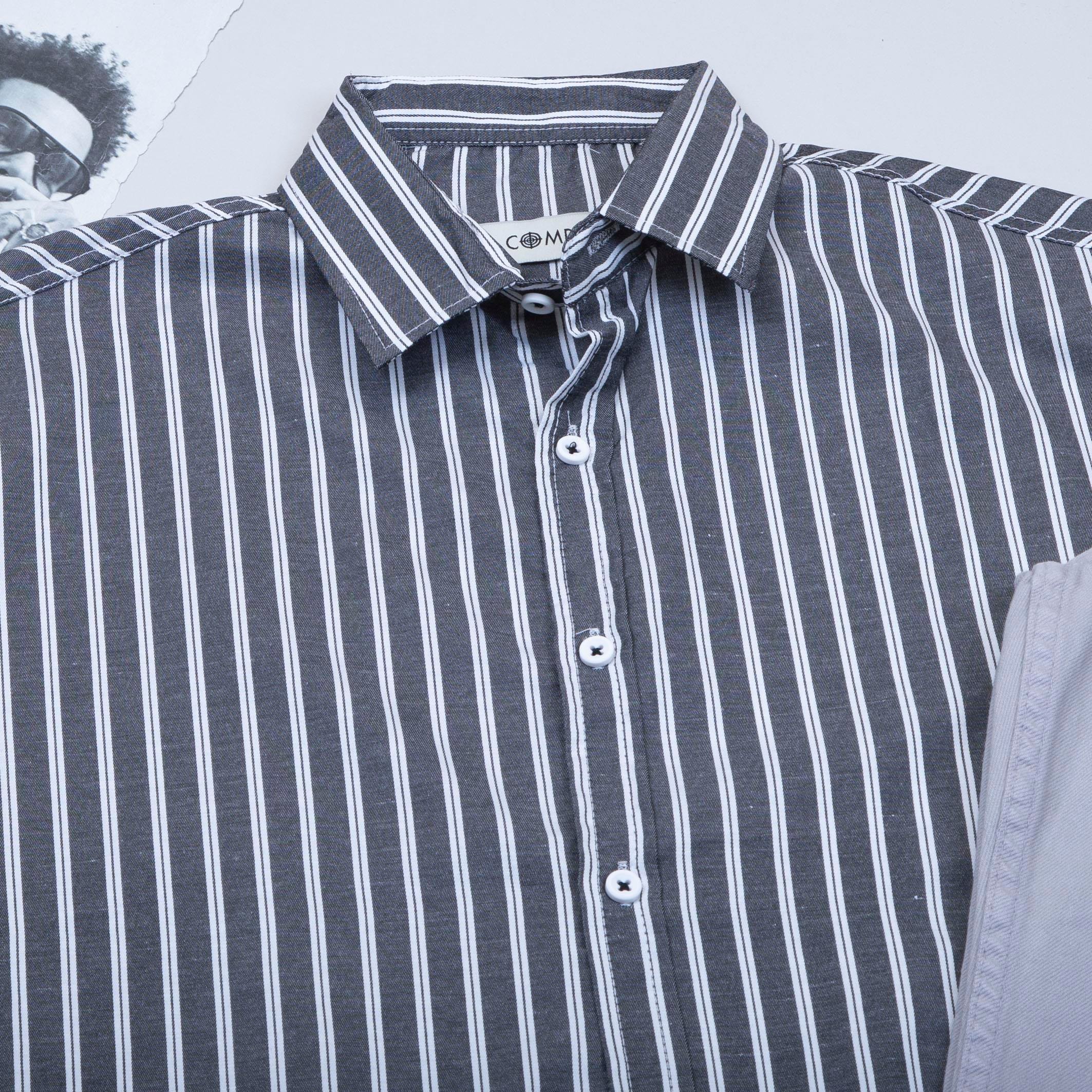 Oversize Siyah Çizgili Gömlek Pantolon Ayakkabı Kombin