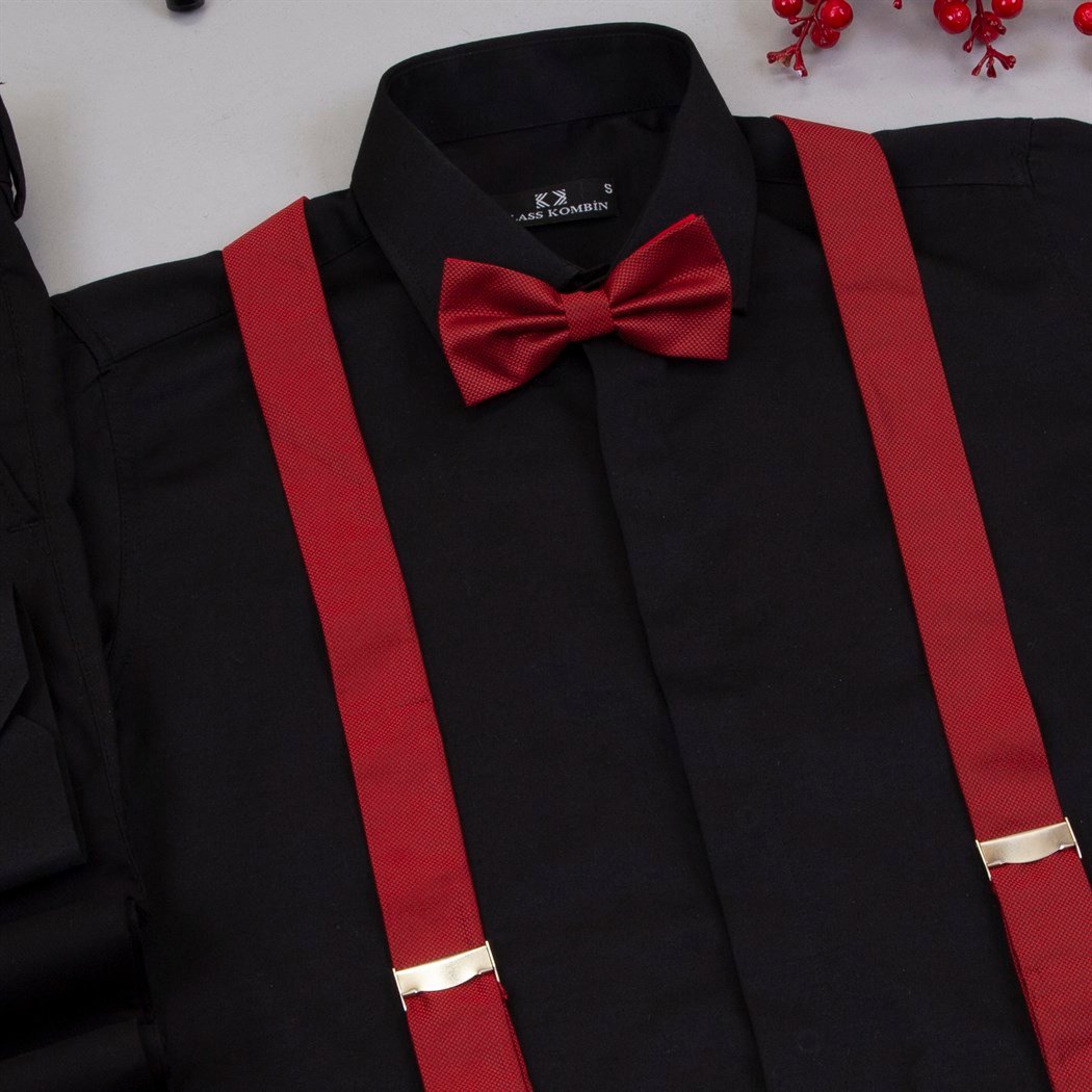 Papyonlu Askılı Siyah Klasik Kombin