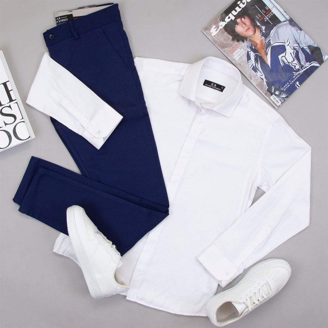 Parlament Mavi Pantolon Beyaz Gömlek Ayakkabı Kombin