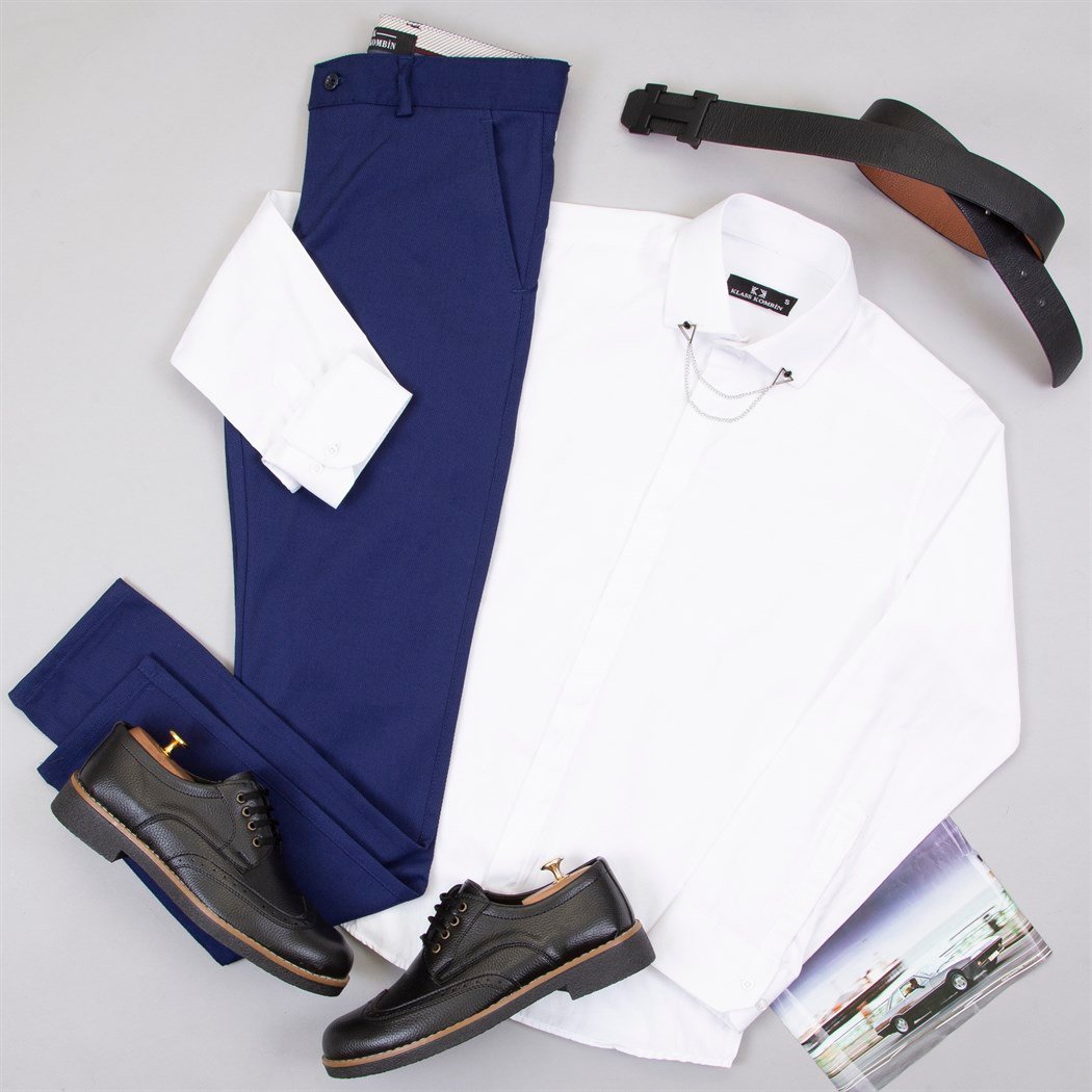Parlement Mavi Pantolon Gömlek Ayakkabı Kombin