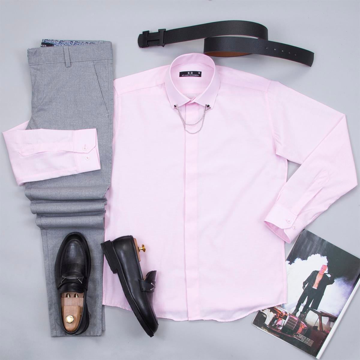 Pembe Gömlek Pantolon Ayakkabı Kombin