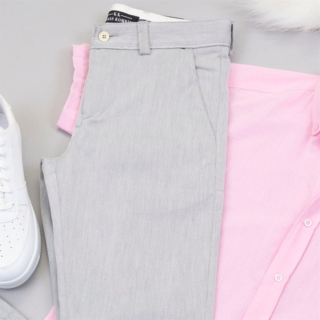 Pembe Keten Gömlek Pantolon Ayakkabı Kombin