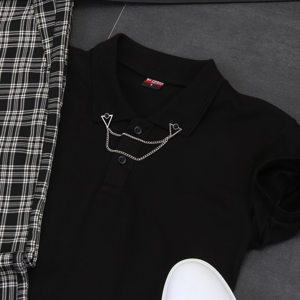 Polo Yaka T-Shirt Ekose Kumaş Pantolon Klasik Ayakkabı Kombini 