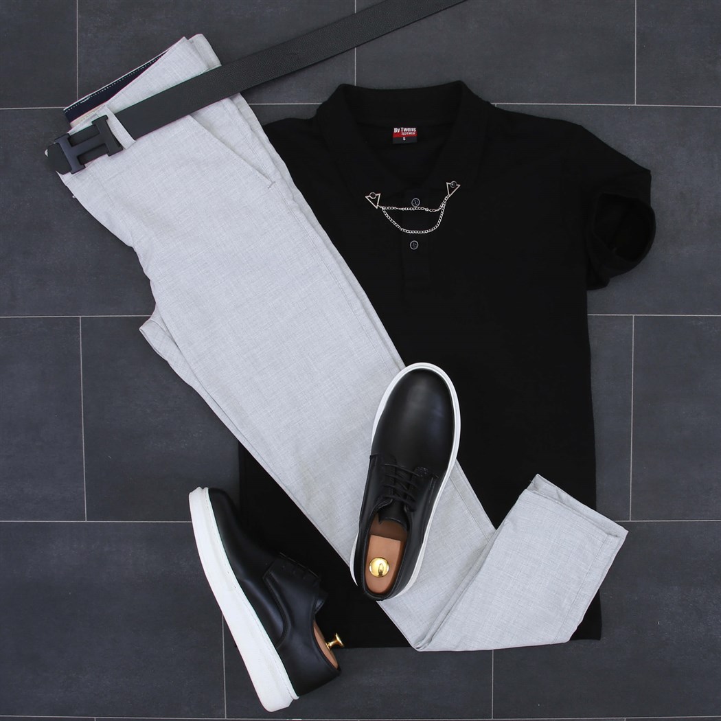 Polo Yaka T-Shirt Kumaş Pantolon Klasik Ayakkabı Koımbini 